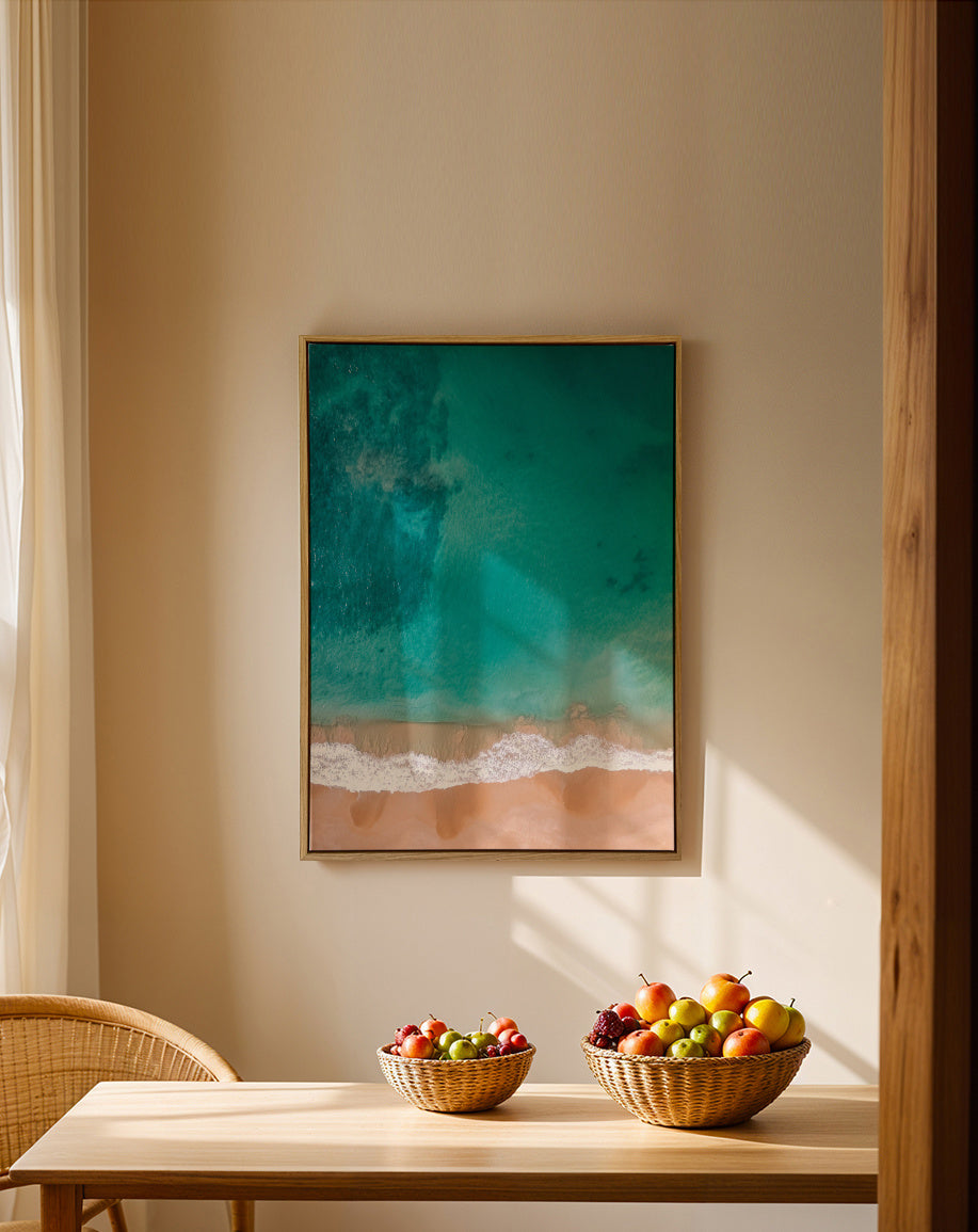 Seaside airview - Framed canvas in an interior