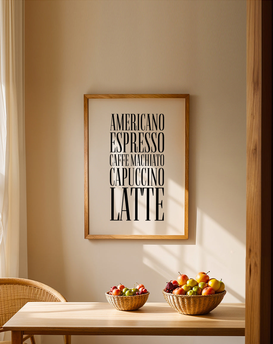 Coffee types - Framed poster in an interior