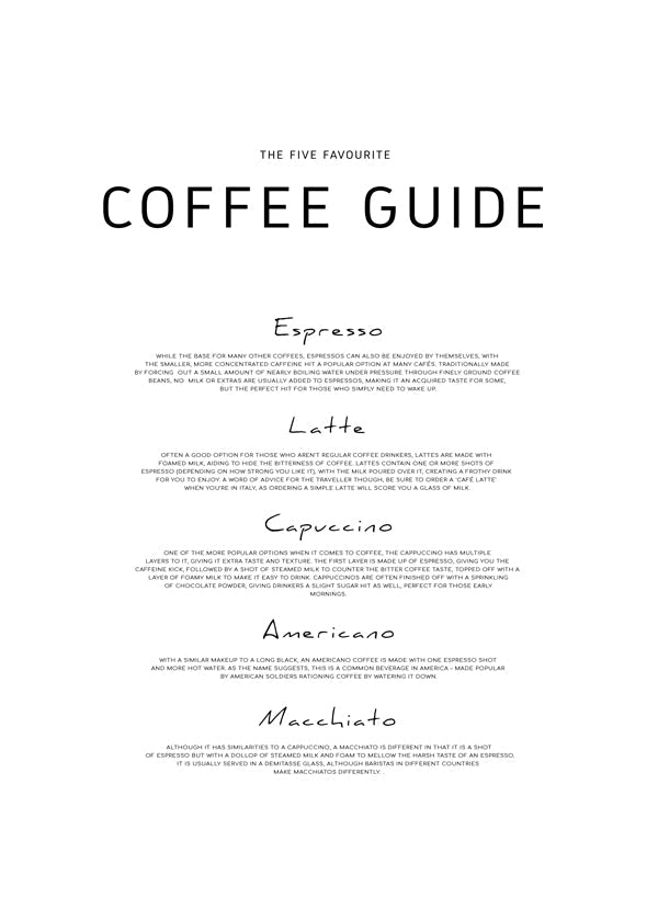 Obraz do kuchyně: Coffee Guide typografie