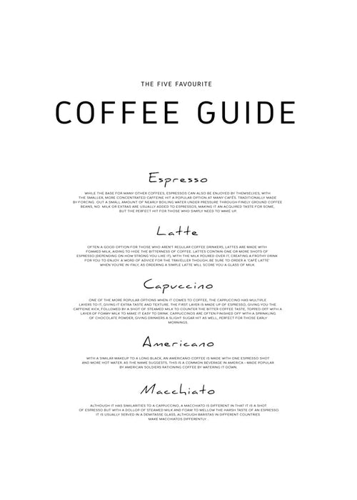 Obraz do kuchyně: Coffee Guide typografie