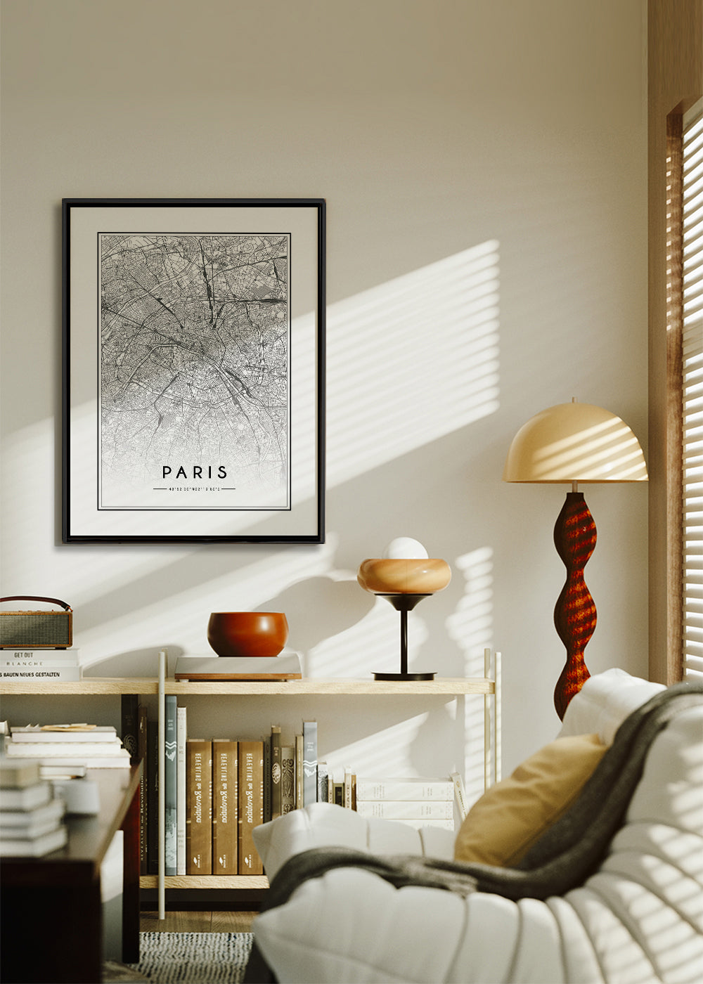 Obraz města: mapa Paříže v liniovém stylu