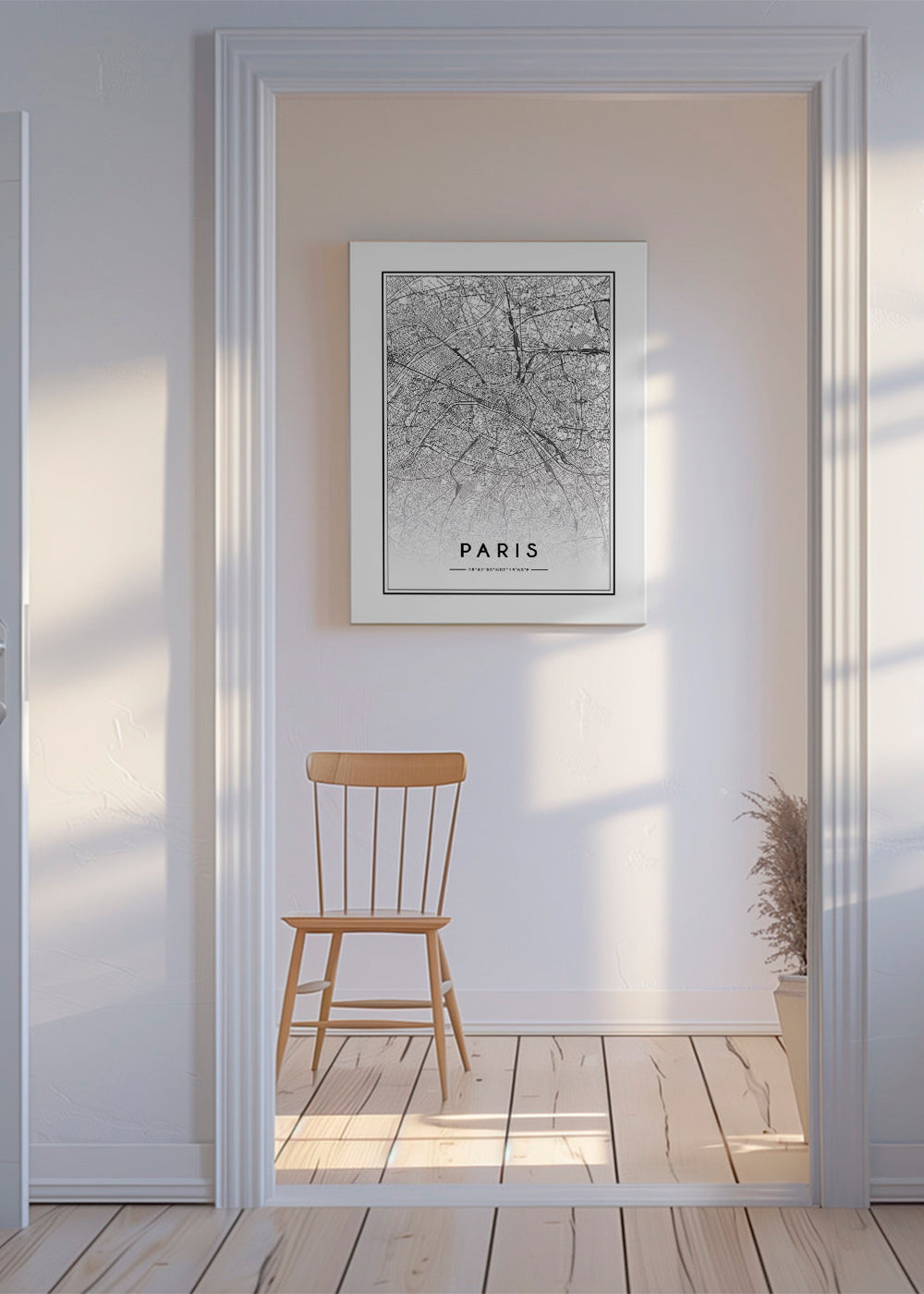 Obraz města: mapa Paříže v liniovém stylu
