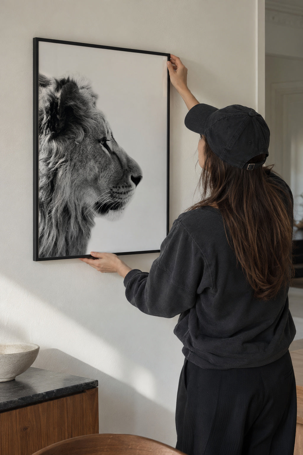 Lion - Framed poster in an interior