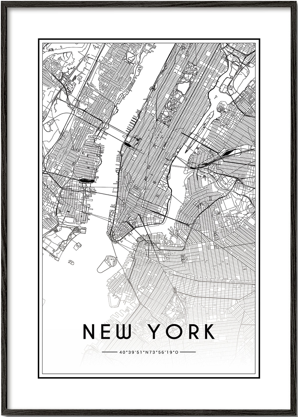 Cuadro de ciudades New York mapa