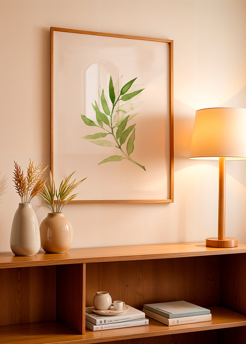 Botanický plakát: minimalistická zelená větvička