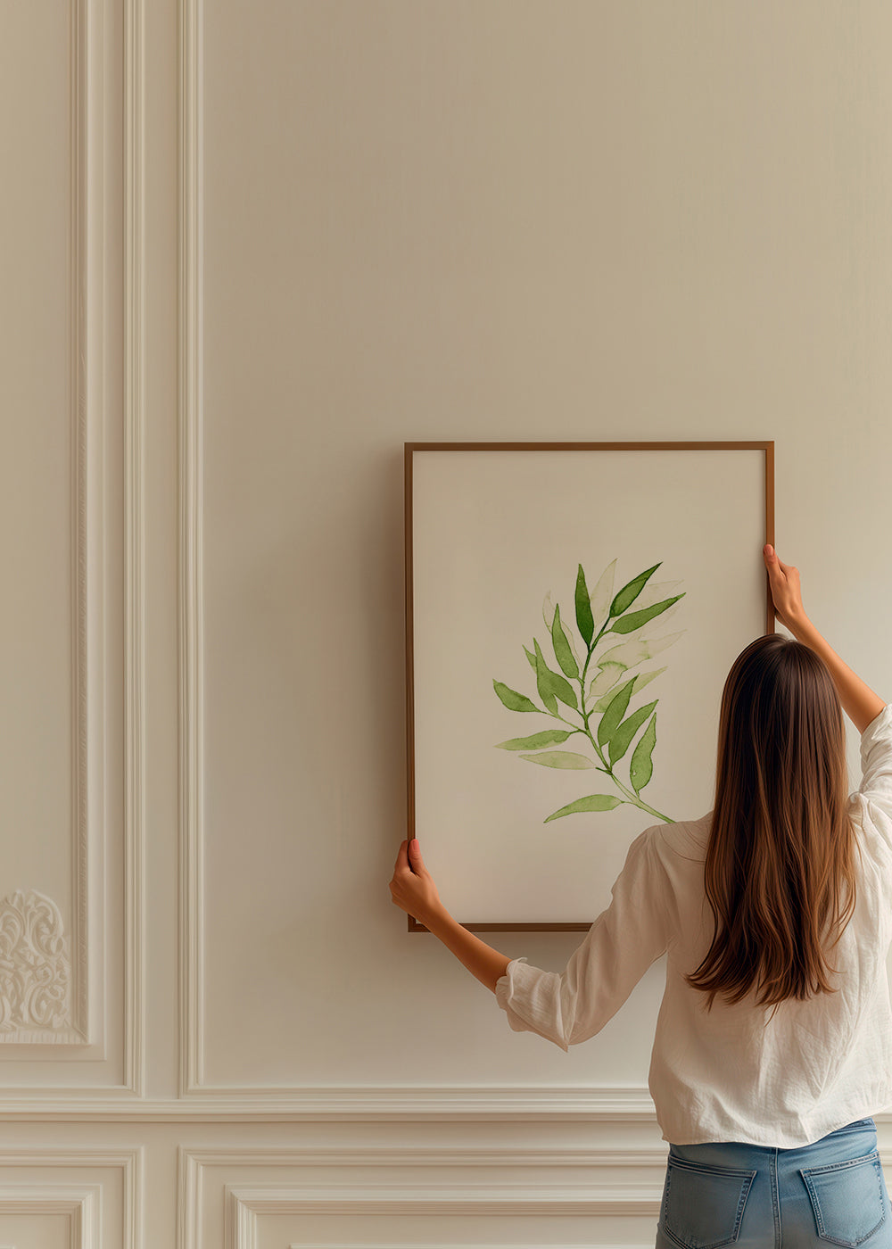 Botanický plakát: minimalistická zelená větvička
