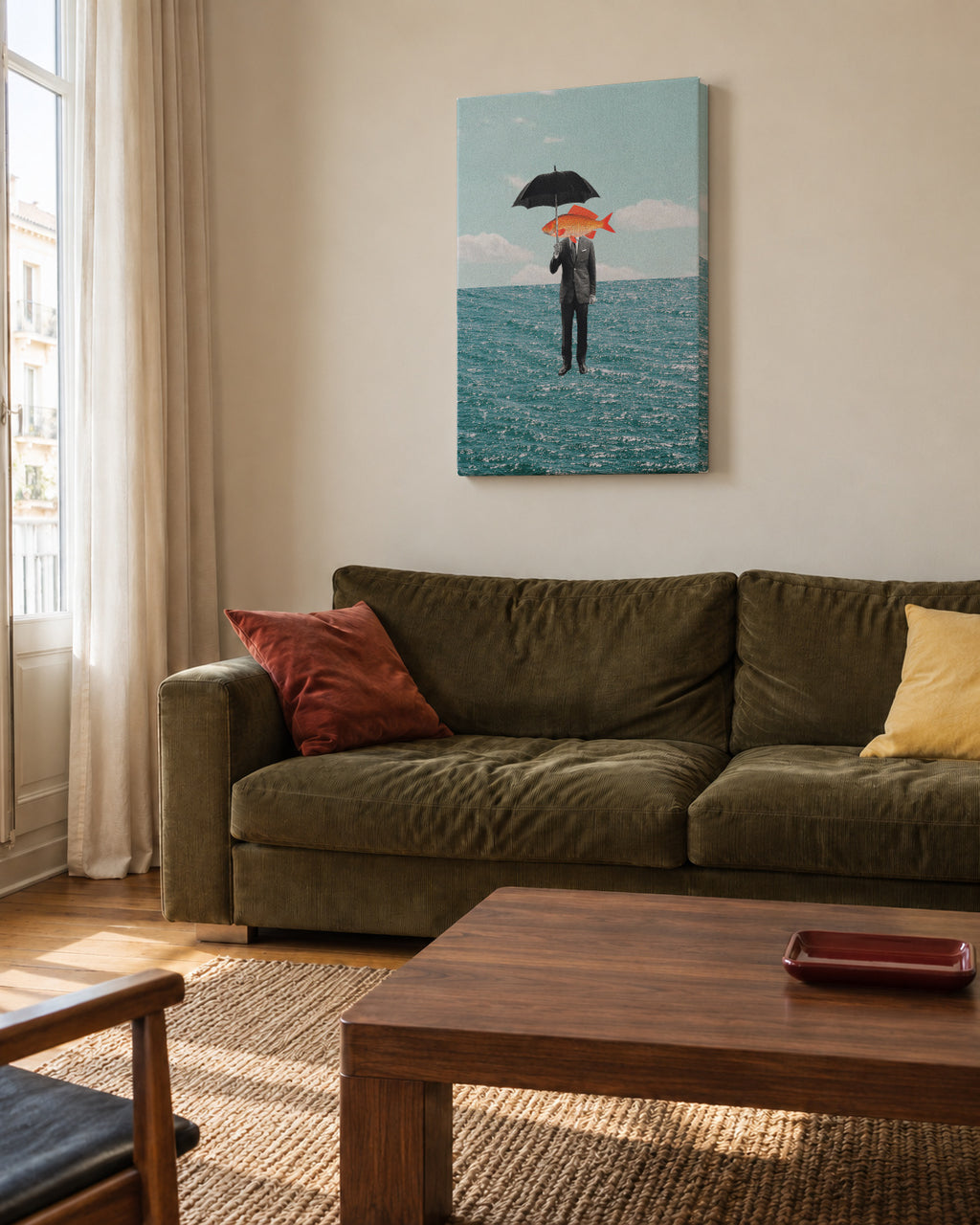 Can't get wet - Unframed canvas in an interior