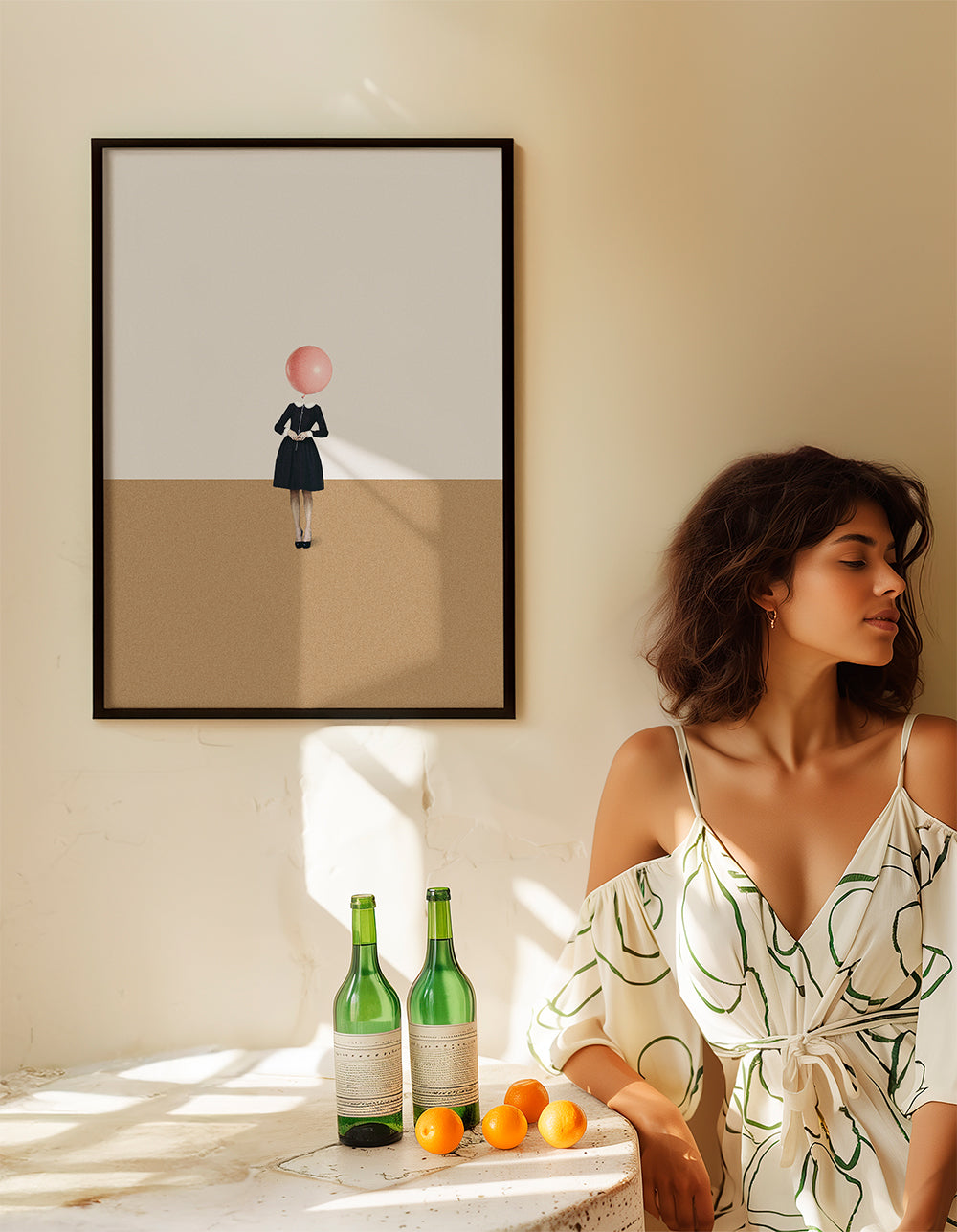 Minimalistický obraz s růžovým balónkem