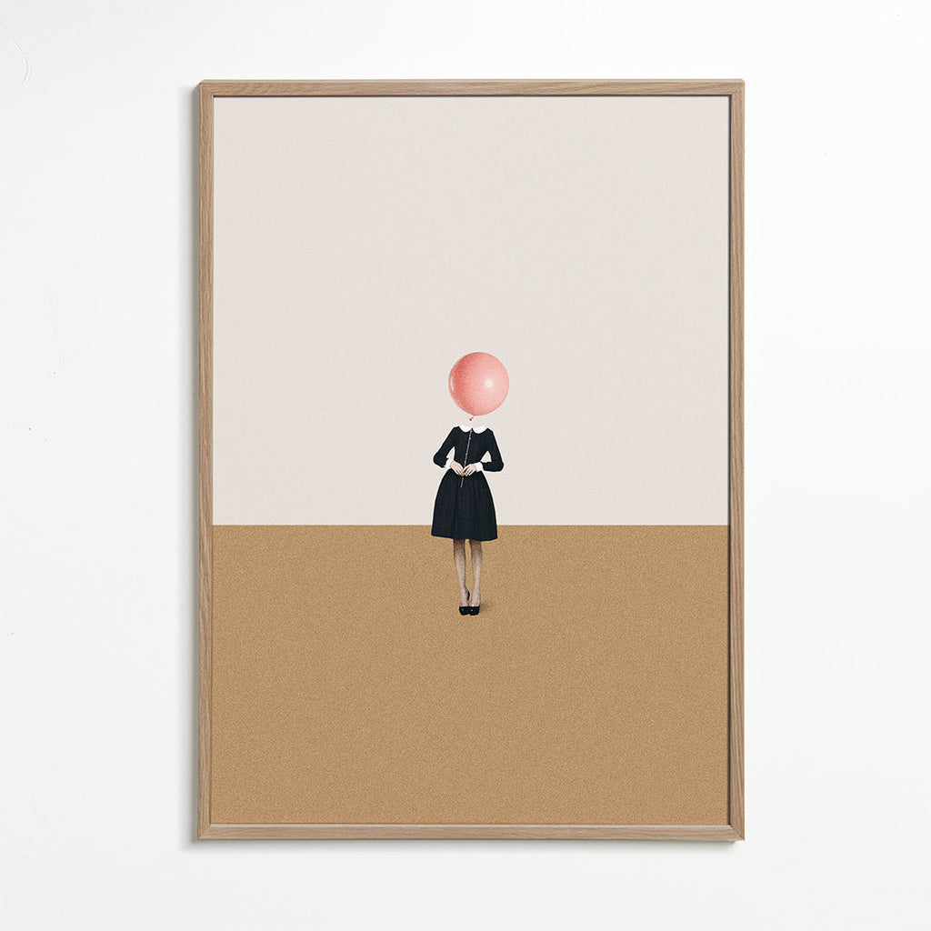 Minimalistický obraz s růžovým balónkem