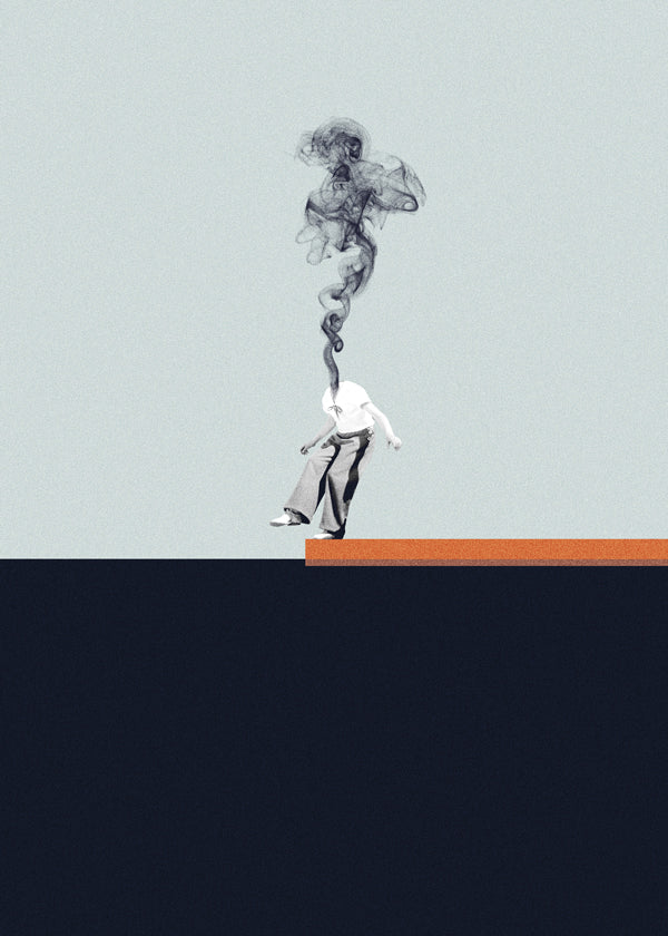 Minimalistický obraz s kouřící postavou