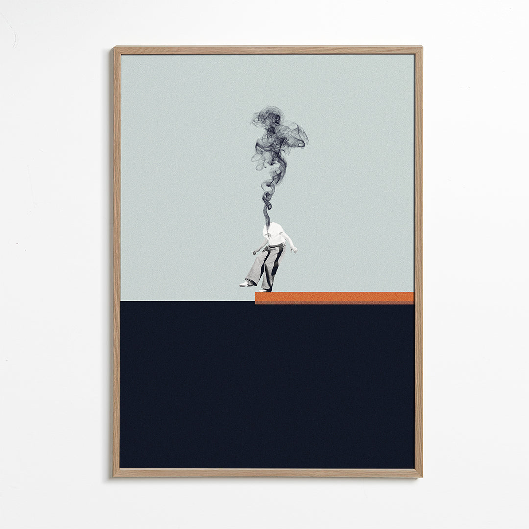Minimalistický obraz s kouřící postavou