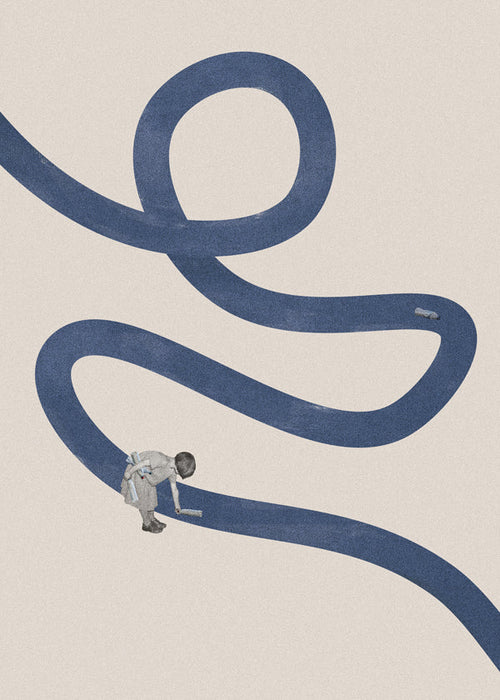 Ilustrace dítěte s modrou stuhou