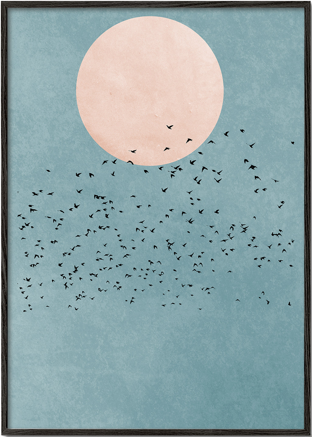 Minimalistická ilustrace růžový měsíc a hejno
