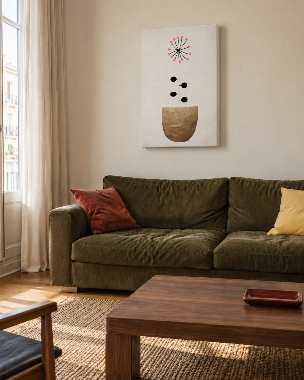 Golden flower - Unframed canvas in an interior