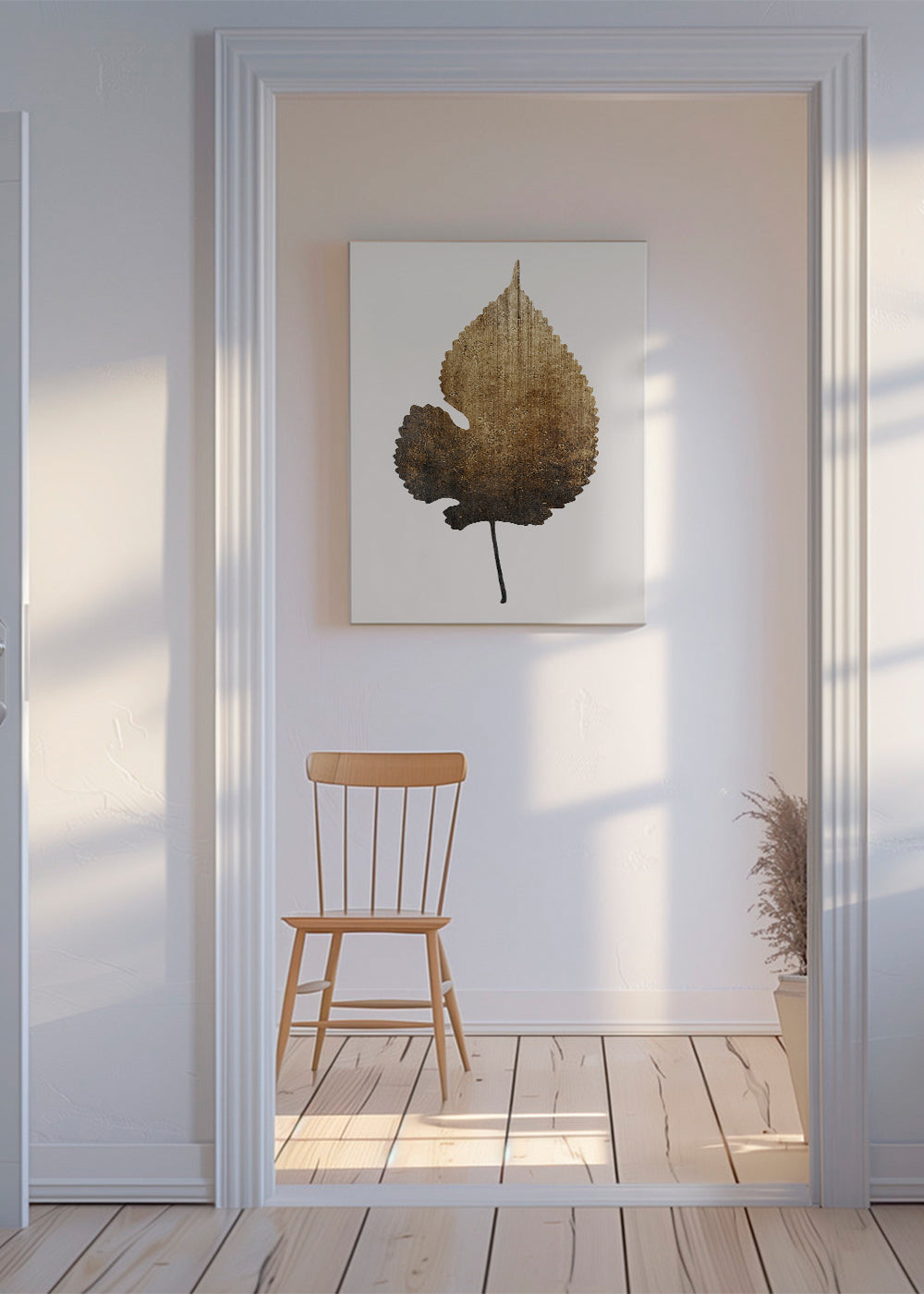 Botanický tisk se zlatým texturovaným listem