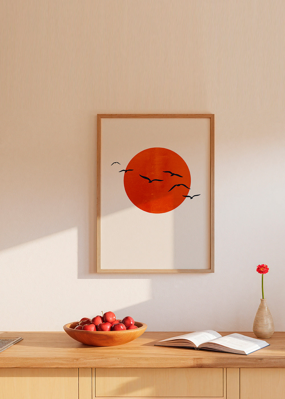 Minimalistický obraz slunce oranžové