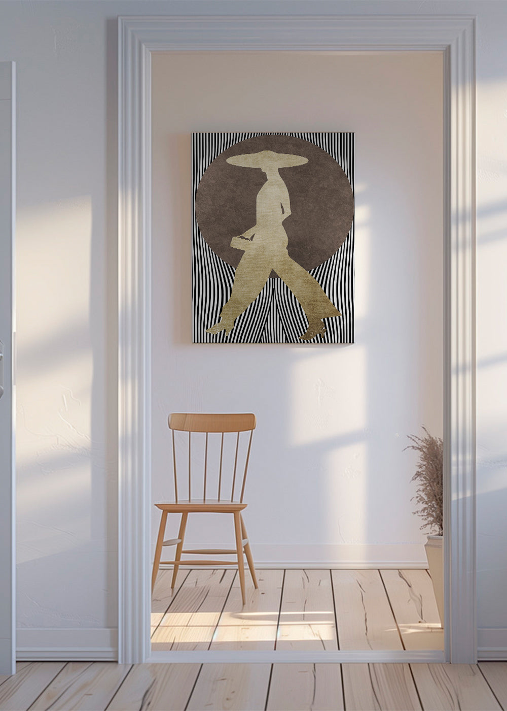 Módní ilustrace se zlatou siluetou a grafickým pozadím