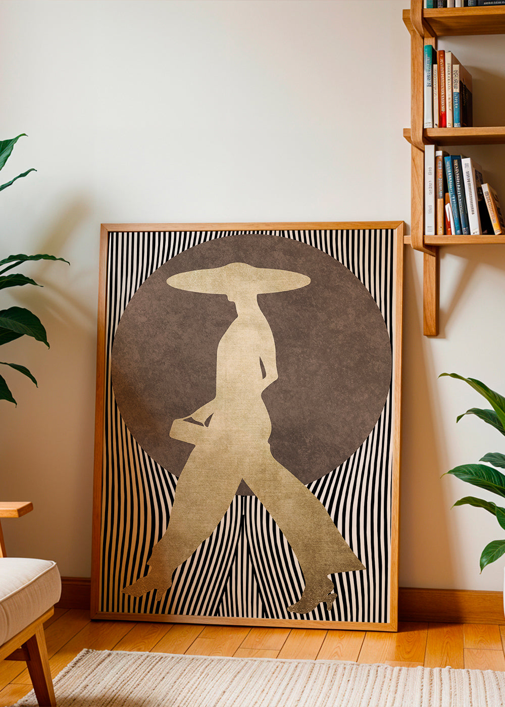 Módní ilustrace se zlatou siluetou a grafickým pozadím