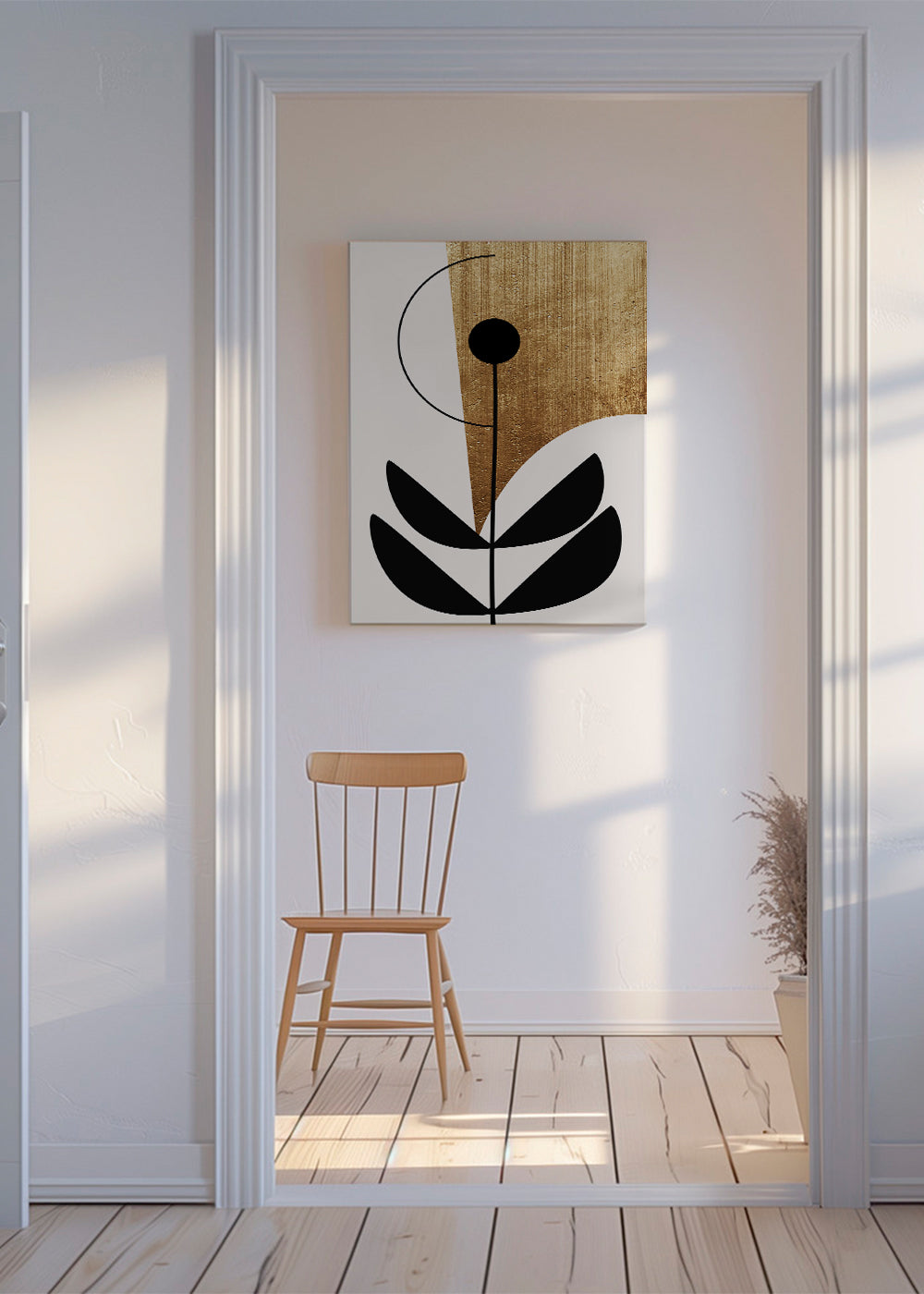 Botanický tisk minimalistický se zlatou texturou