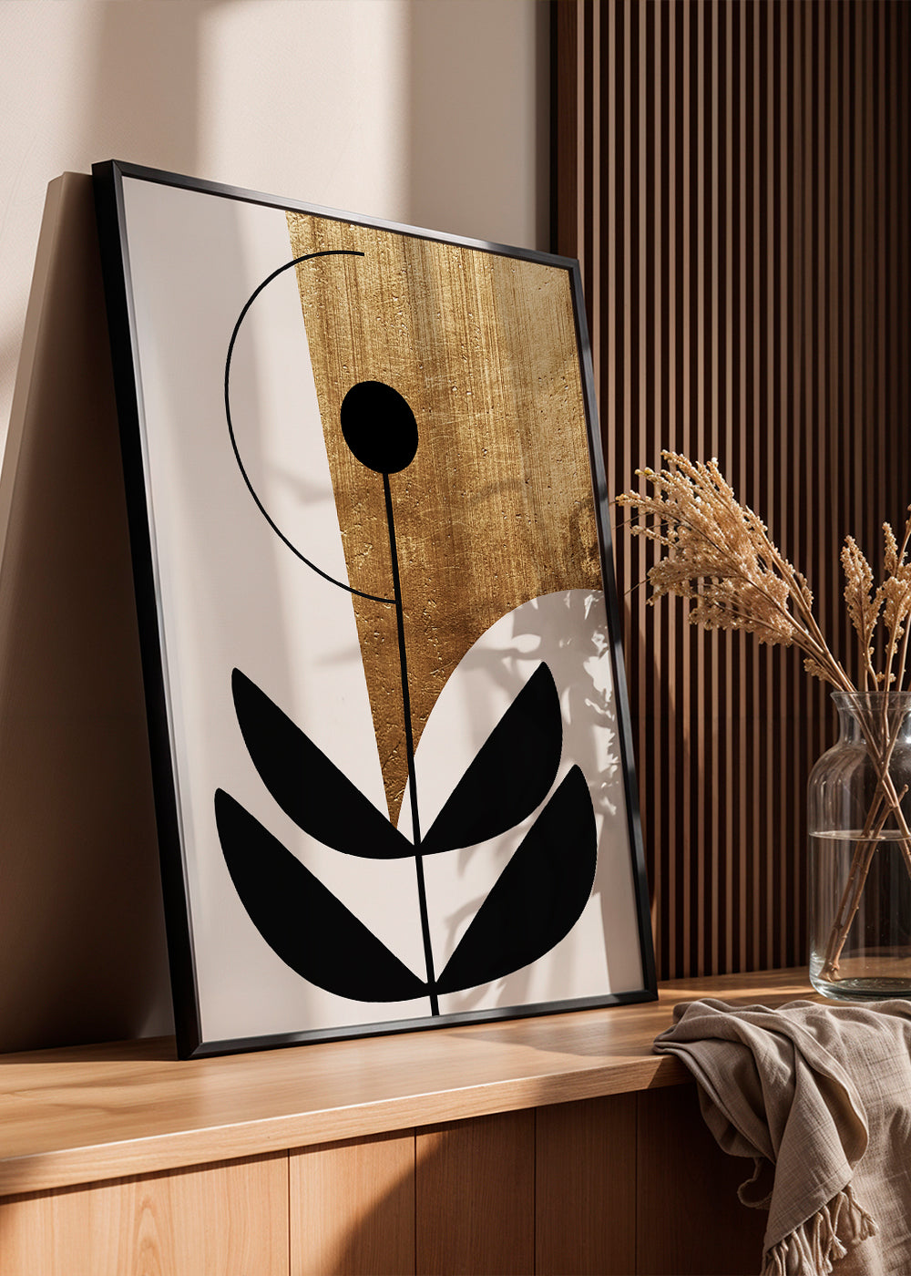 Botanický tisk minimalistický se zlatou texturou