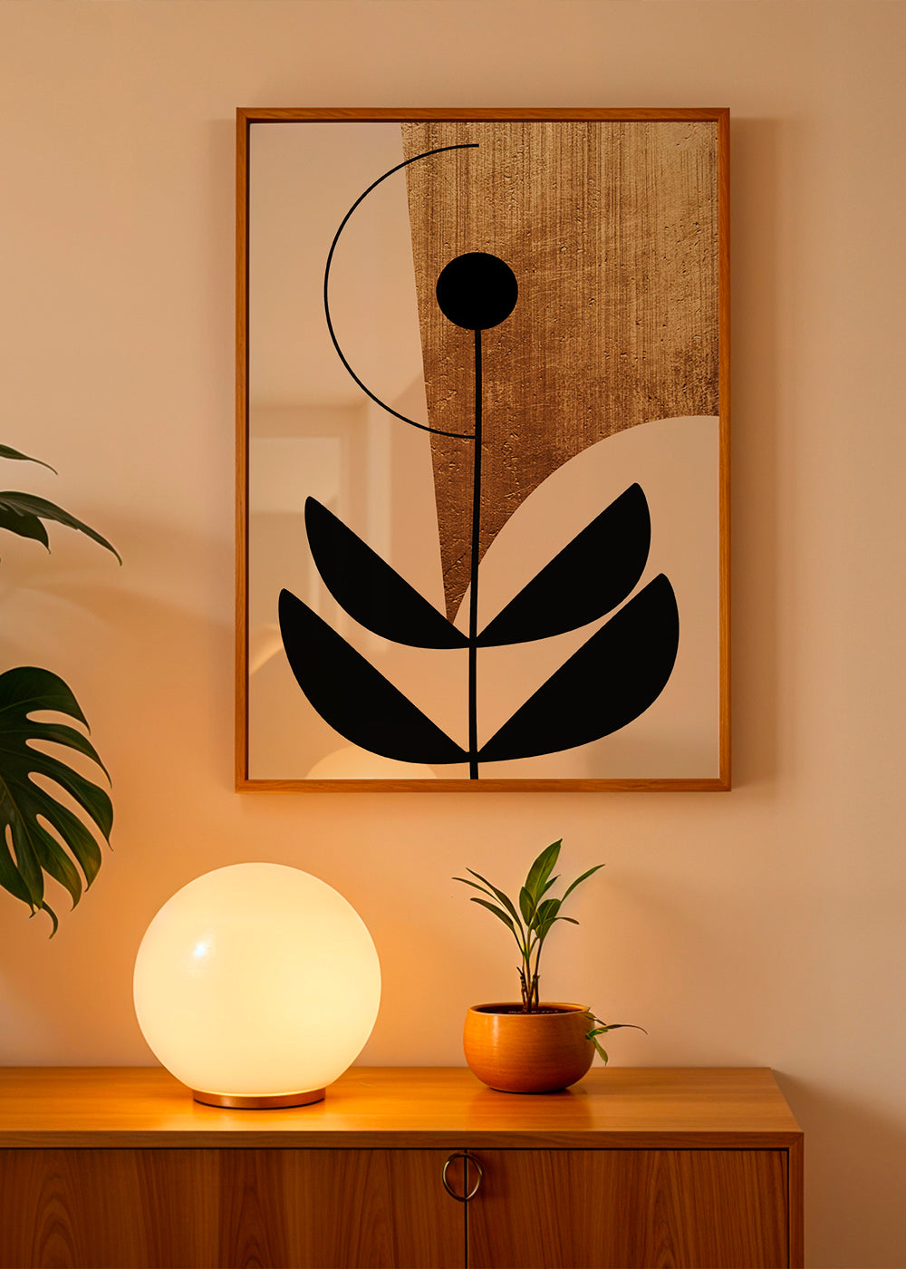 Botanický tisk minimalistický se zlatou texturou