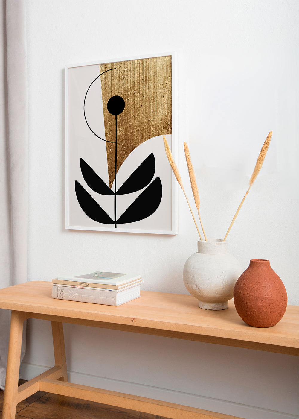 Botanický tisk minimalistický se zlatou texturou