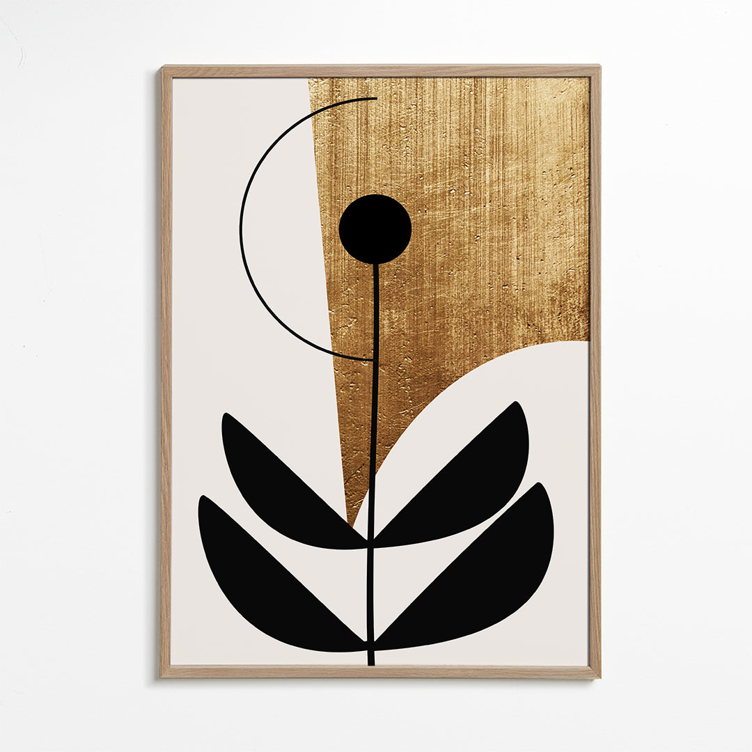 Botanický tisk minimalistický se zlatou texturou