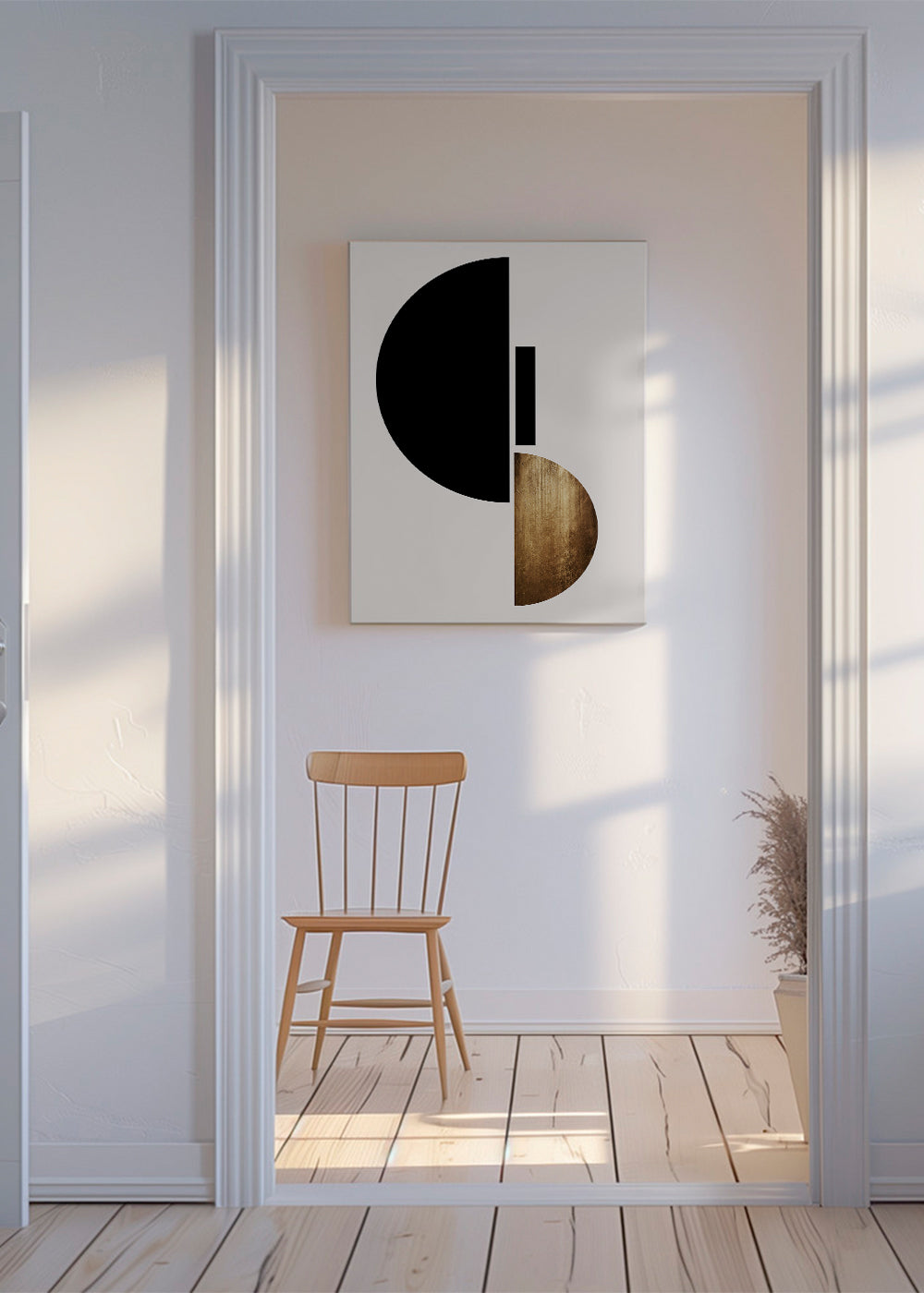 Geometrický obraz s černými půlkruhy a zlatou texturou