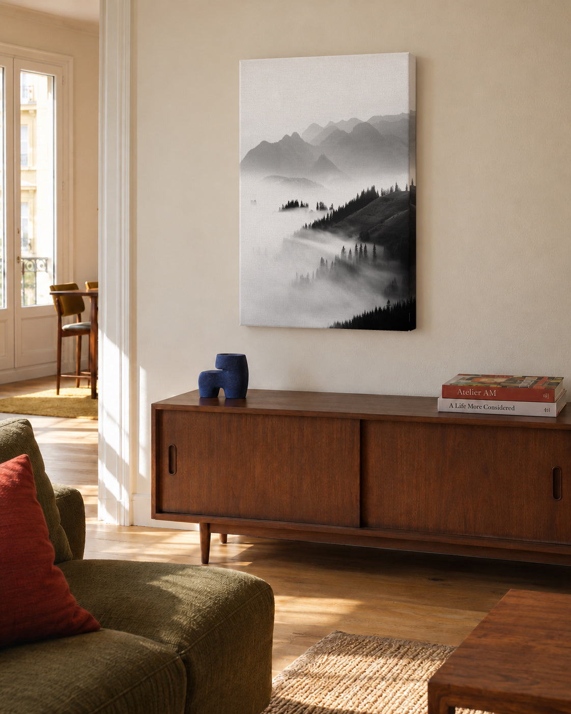 Morning sun BW - Unframed canvas in an interior