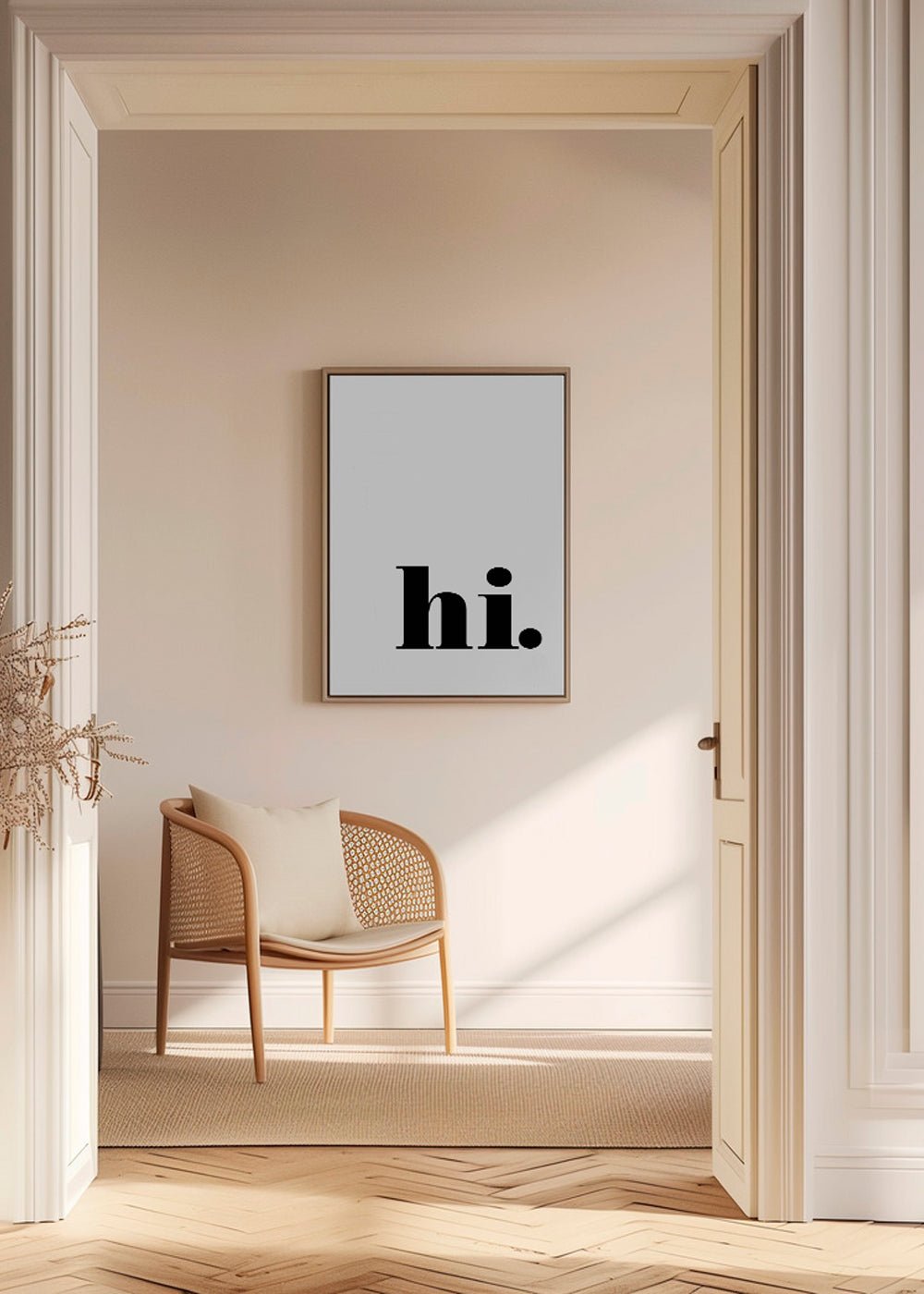 Minimalistický motiv s 'hi.' v dolním rohu