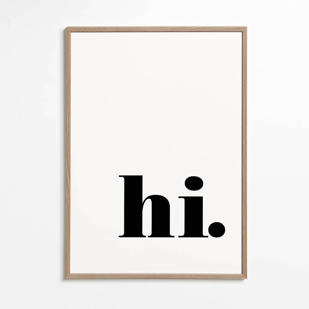 Minimalistický motiv s 'hi.' v dolním rohu
