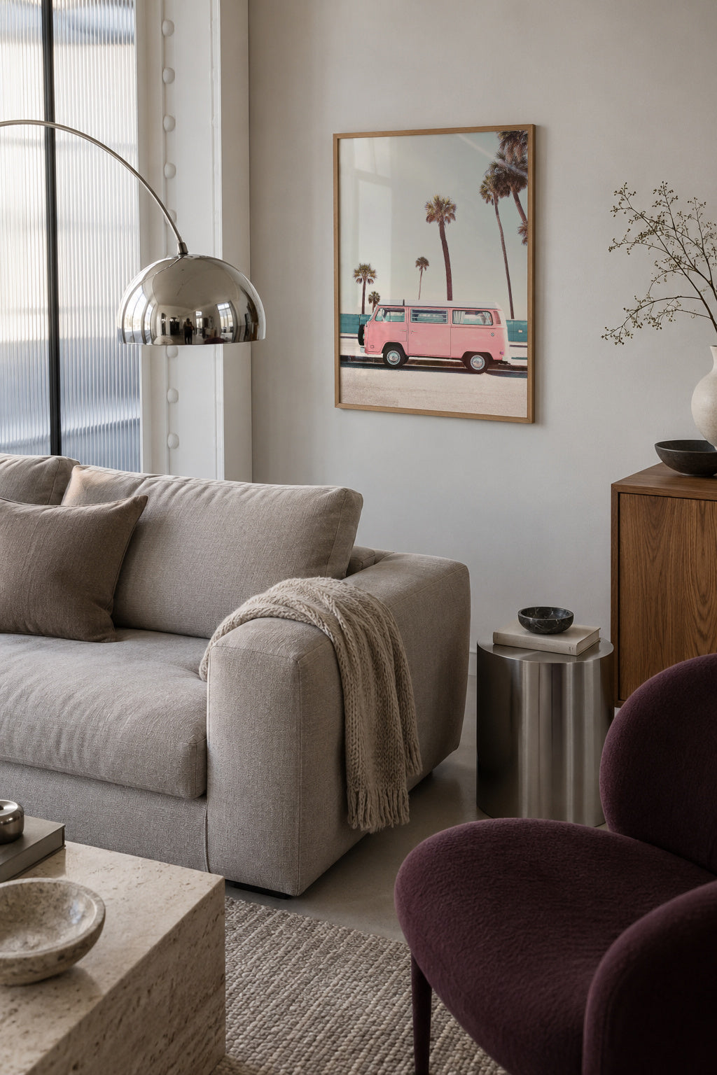 Pink Van - Framed poster in an interior