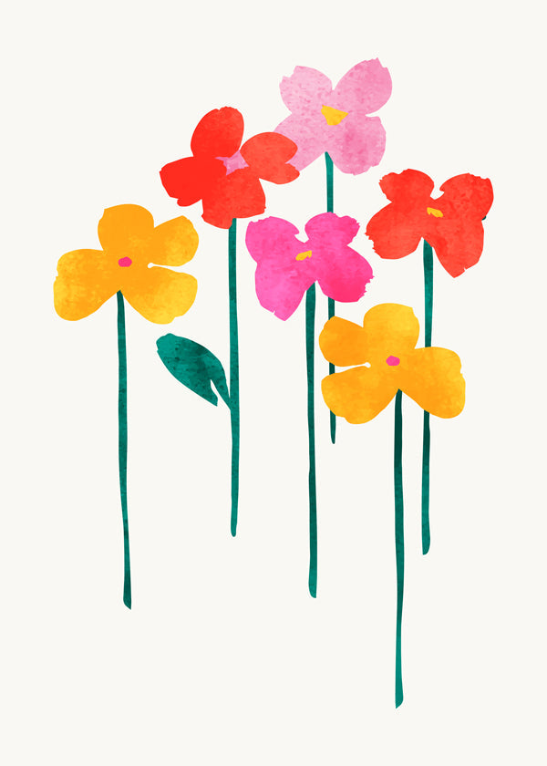 Botanický plakát vesele akvarelové květiny