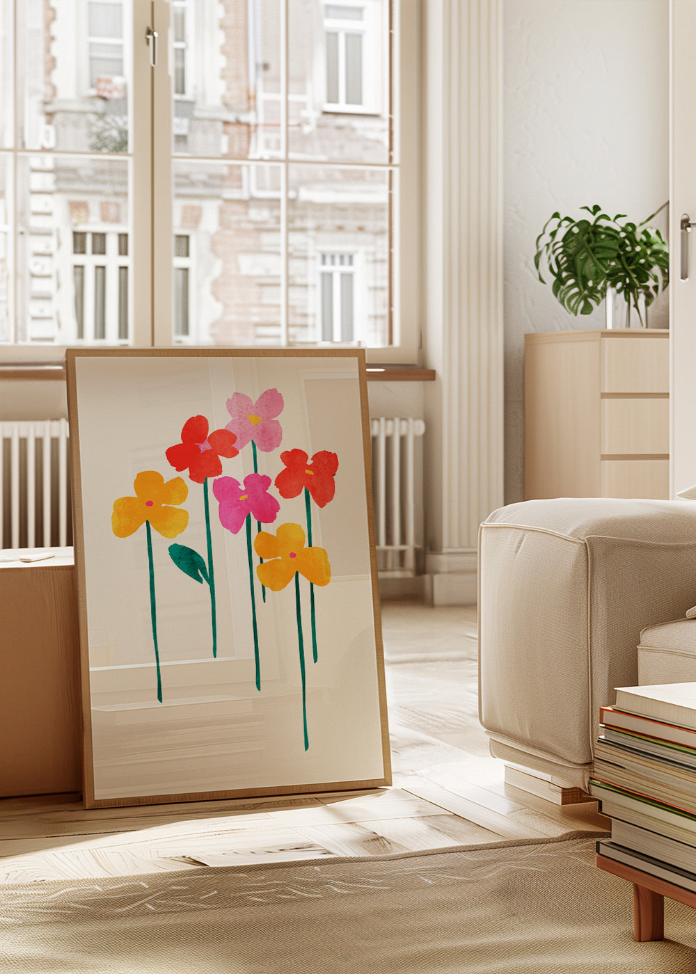 Botanický plakát vesele akvarelové květiny