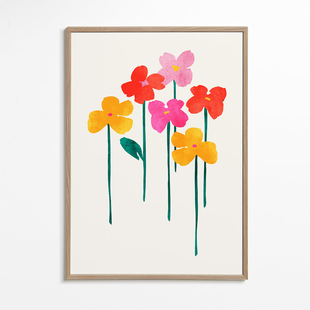 Botanický plakát vesele akvarelové květiny