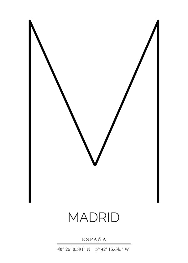 Plakát města Madrid s minimalistickým písmenem M