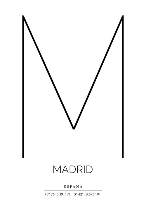 Plakát města Madrid s minimalistickým písmenem M