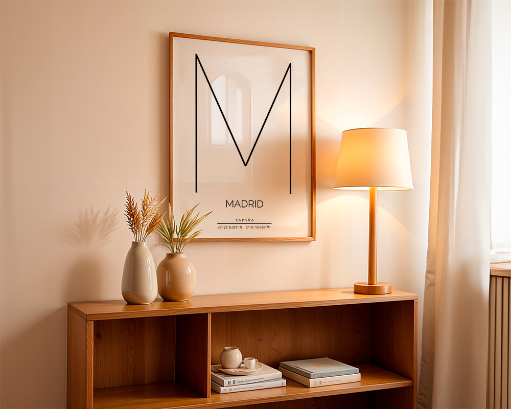 Plakát města Madrid s minimalistickým písmenem M