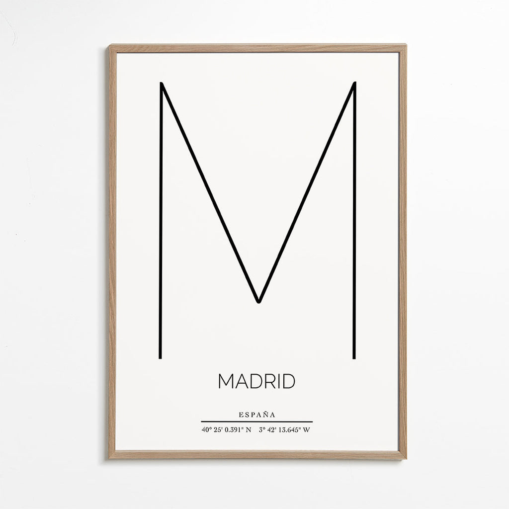 Plakát města Madrid s minimalistickým písmenem M