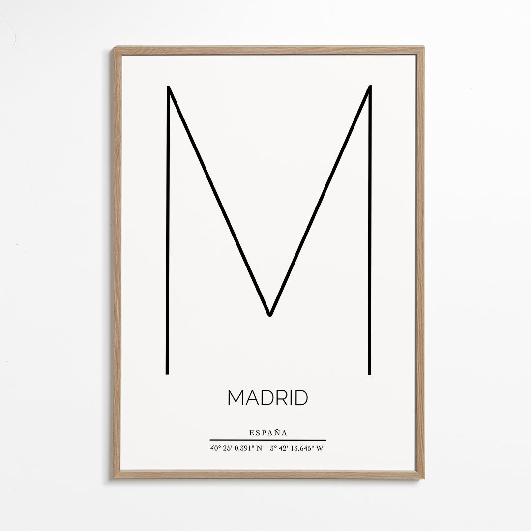 Plakát města Madrid s minimalistickým písmenem M
