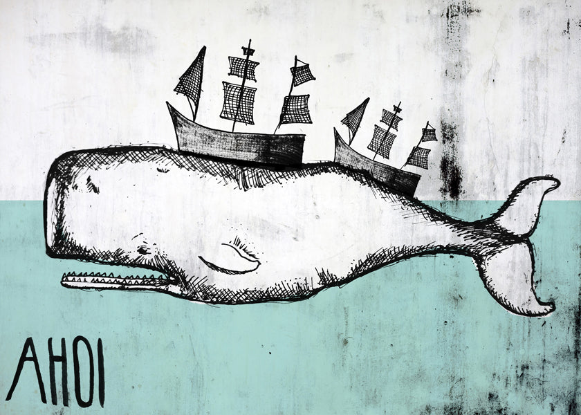 Obraz velryba ilustrace s loděmi
