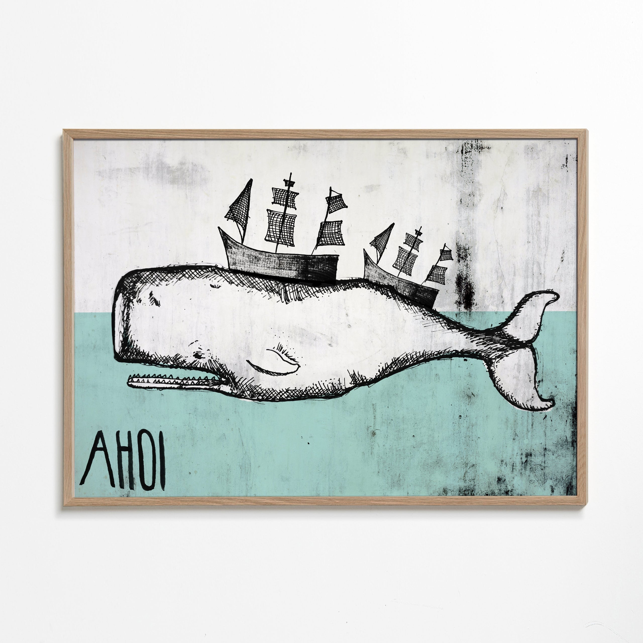 Obraz velryba ilustrace s loděmi