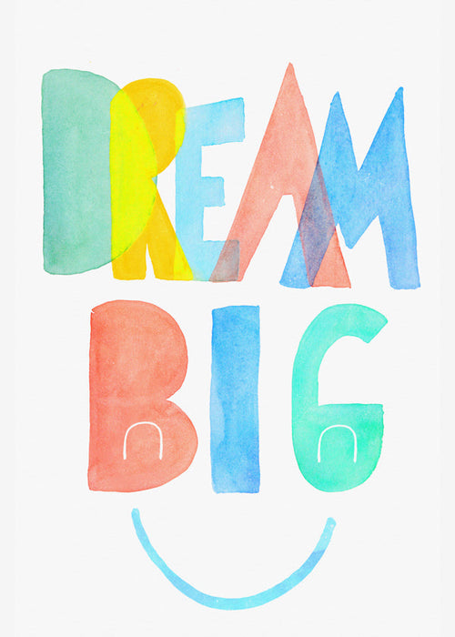 Typografická akvarelová ilustrace 'Dream Big'