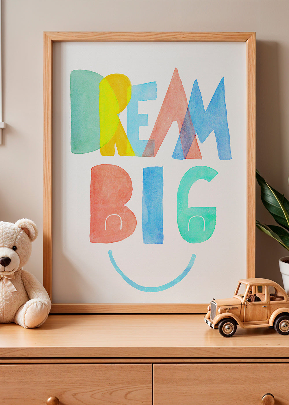 Typografická akvarelová ilustrace 'Dream Big'
