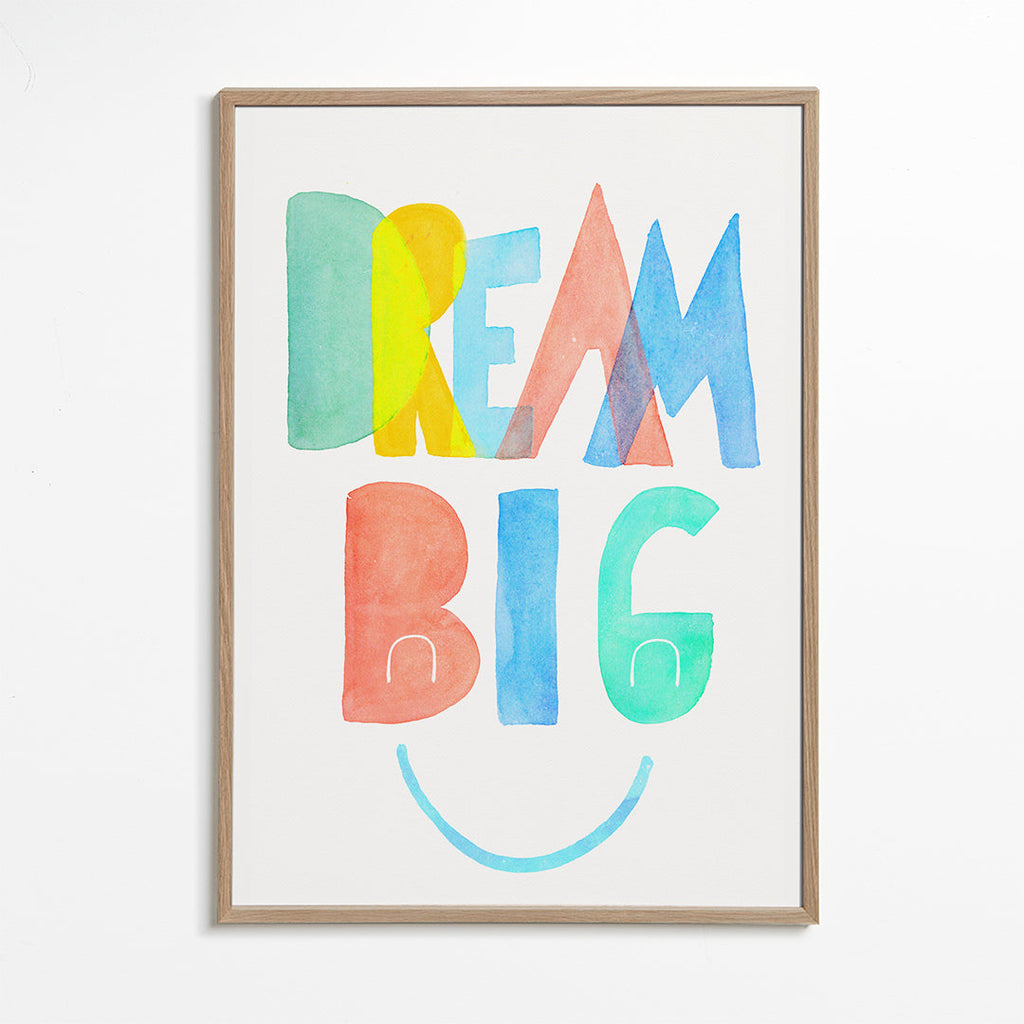 Typografická akvarelová ilustrace 'Dream Big'