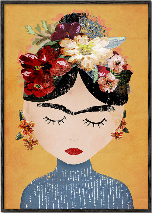 Ilustrace Frida s kvetinovým vencem