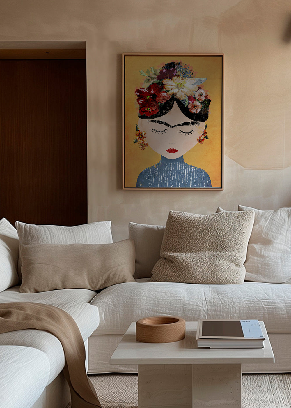 Ilustrace Frida s kvetinovým vencem