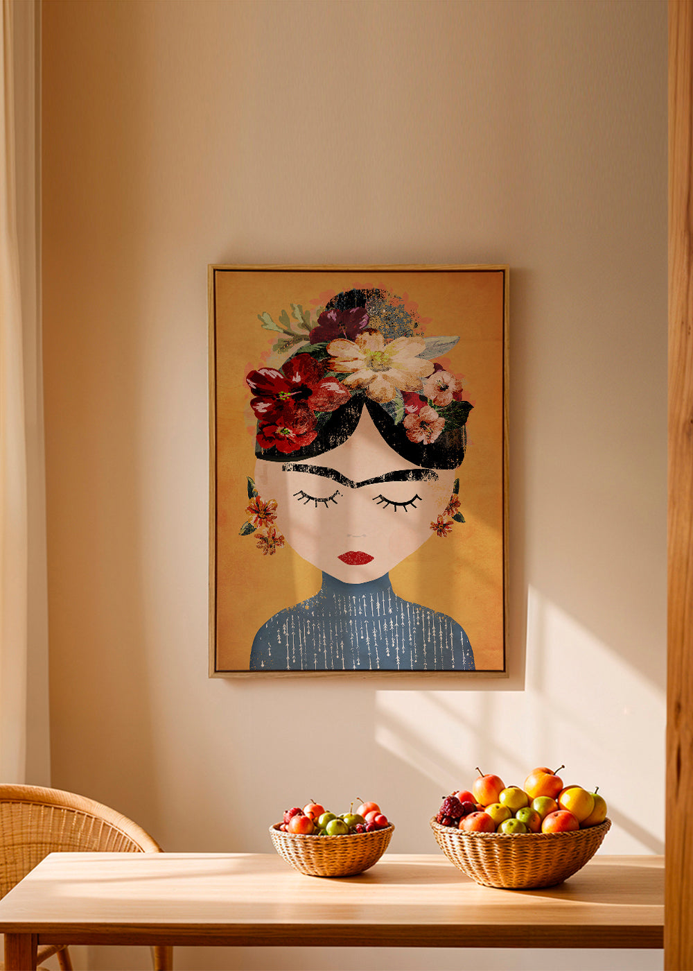 Ilustrace Frida s kvetinovým vencem