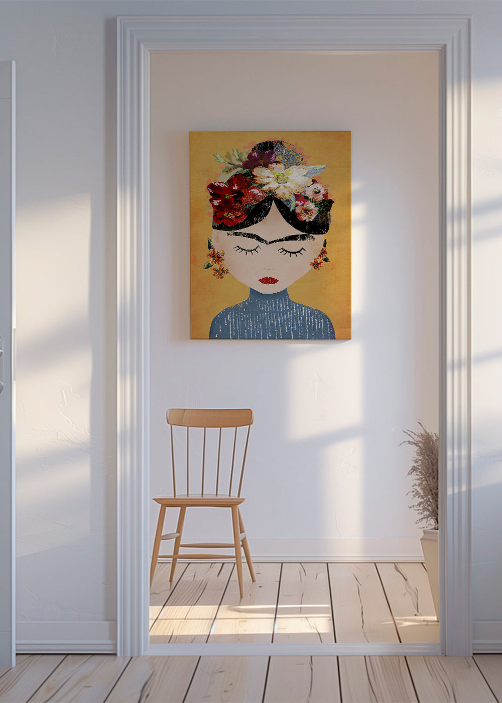 Ilustrace Frida s kvetinovým vencem