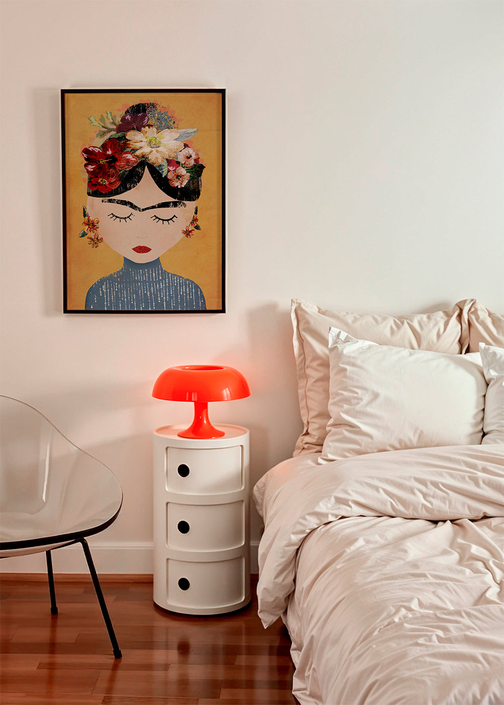 Ilustrace Frida s kvetinovým vencem